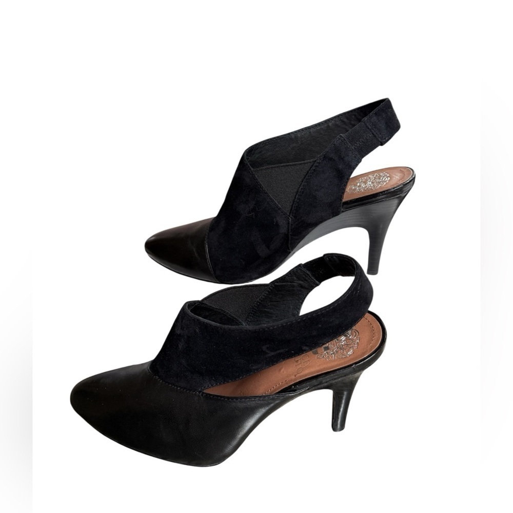 Vince Camuto Black Leather&suede combination Slingback Sleek Minimalist 7,5 - Picture 4 of 5